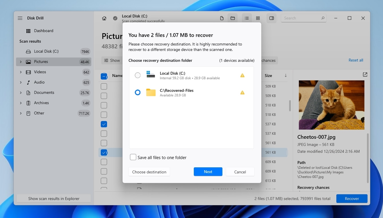 Disk Drill Destination Selection
