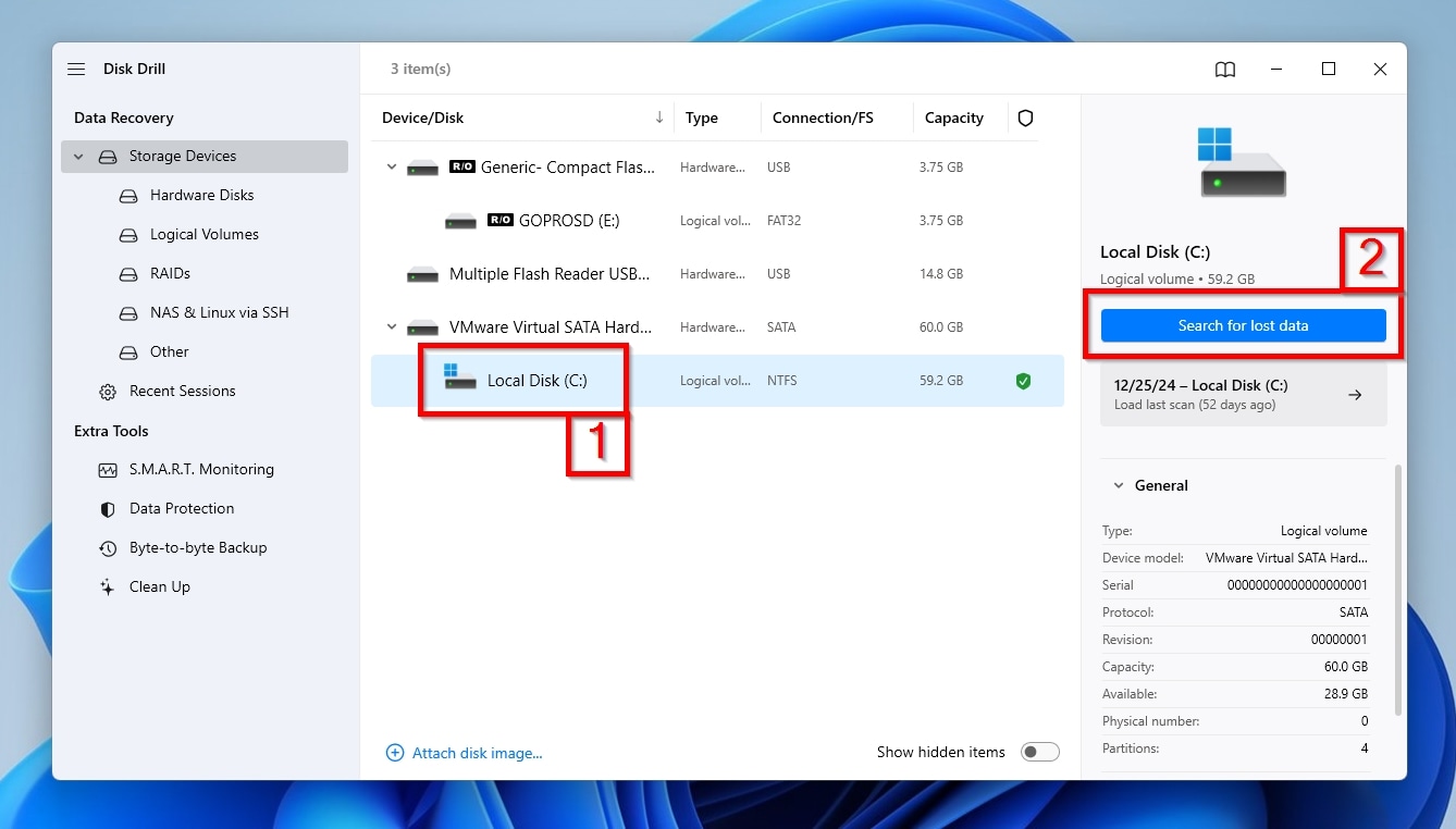 Disk Drill Device Selection