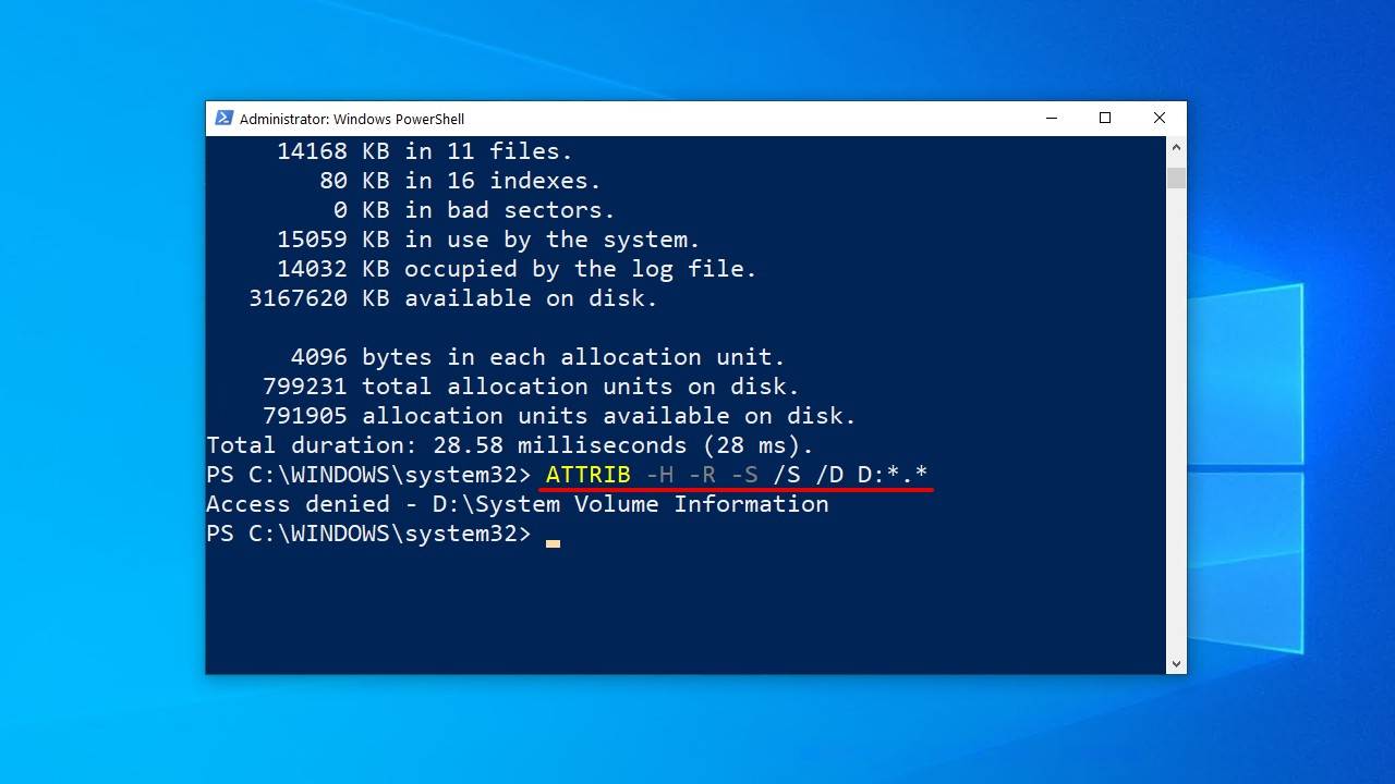 Running the attrib command.