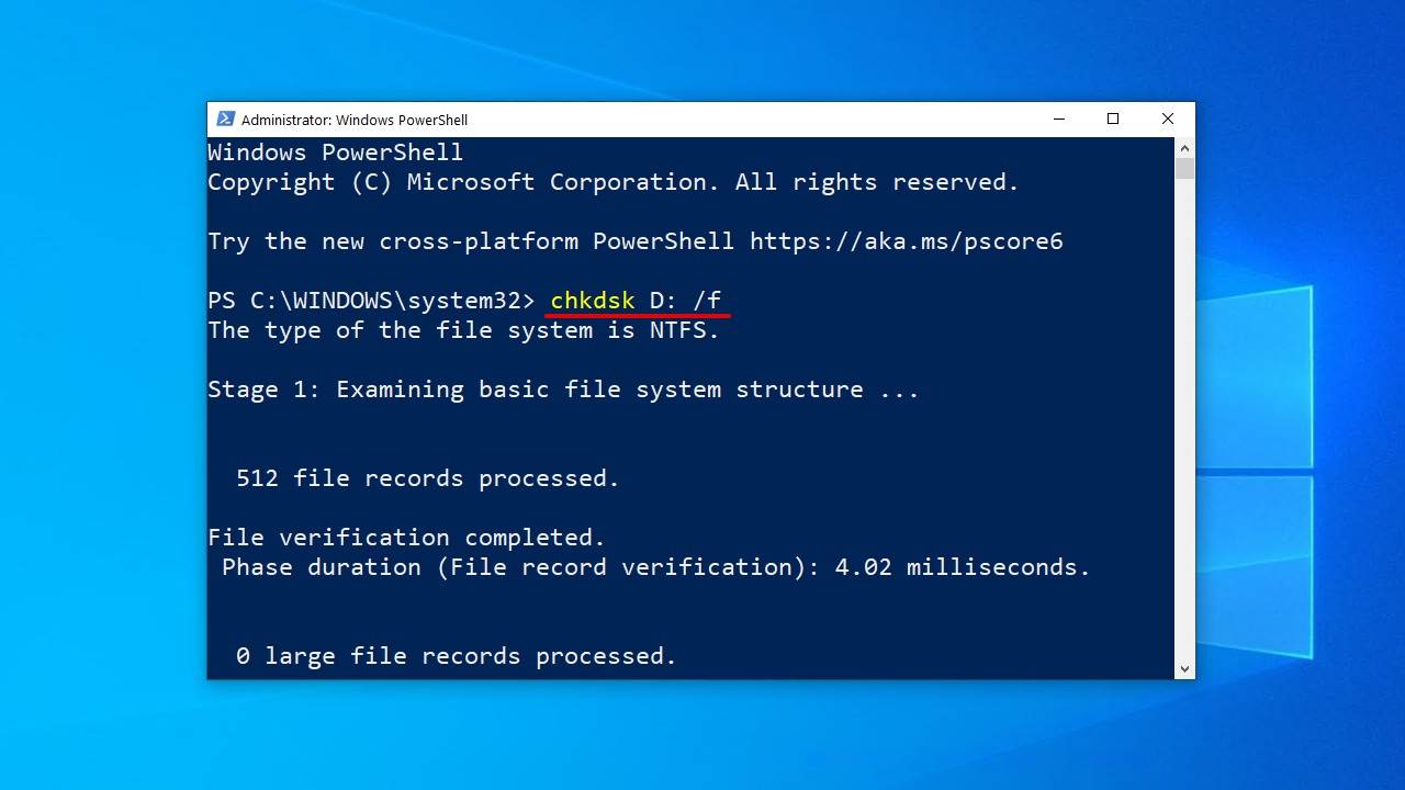 Running the CHKDSK command.