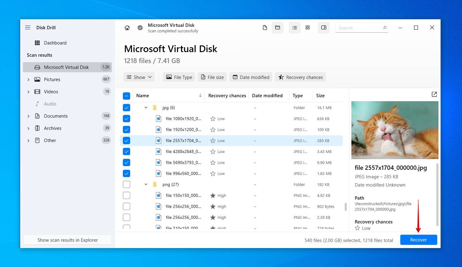 Recovering the selected data.