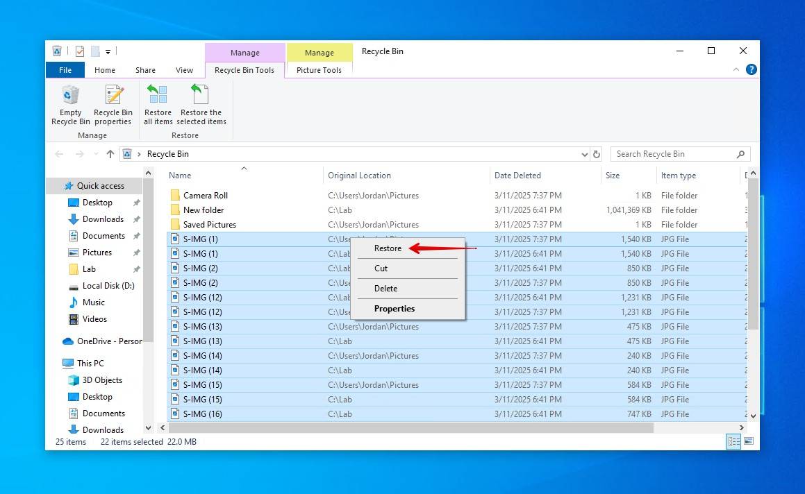Recycle Bin restore option.