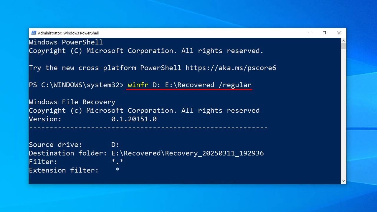 Running the winfr command.