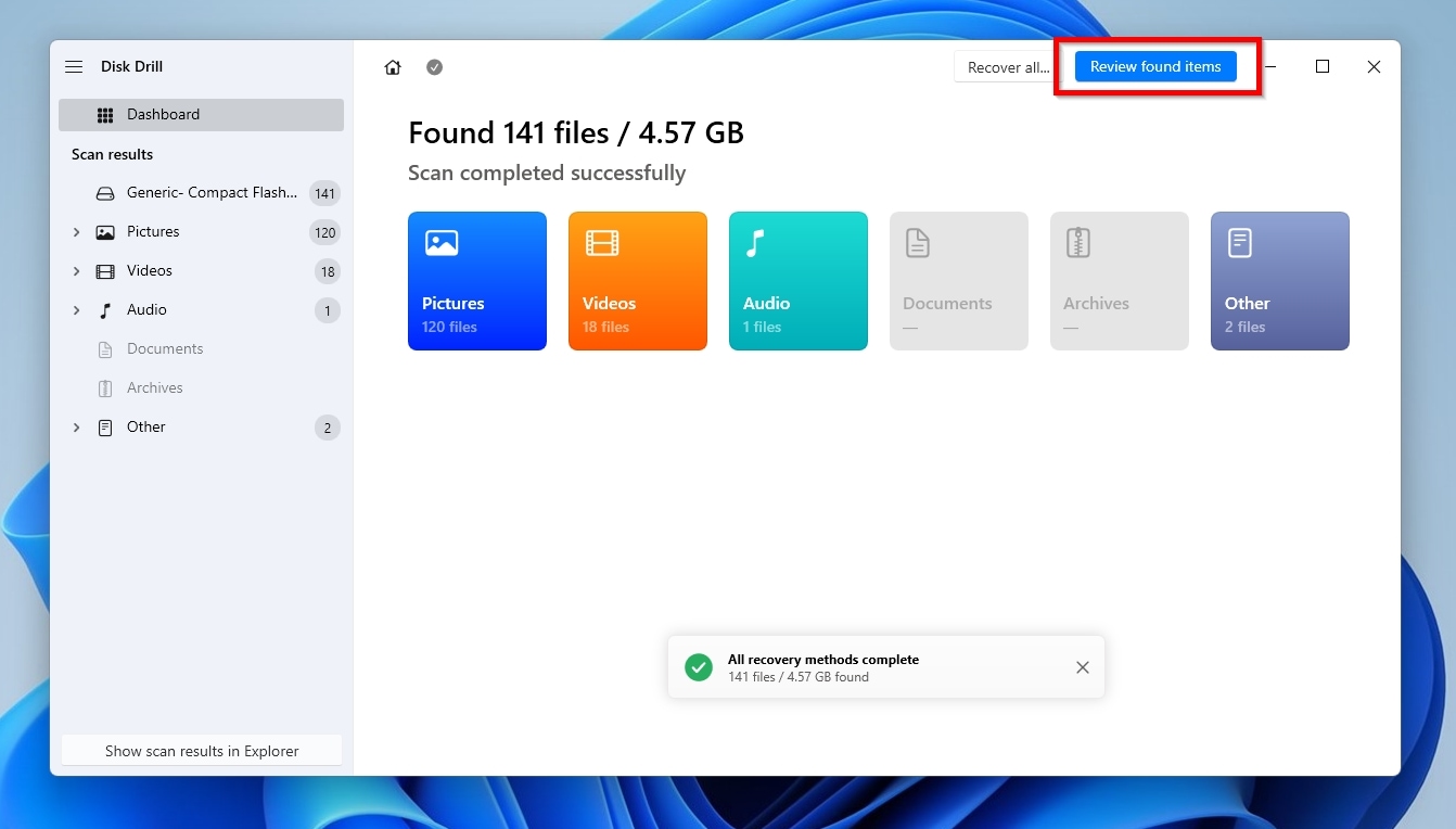 Disk Drill RAW SD Card Scan Complete Review Found Items