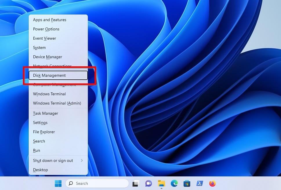 Disk Management Entry In Windows 11 Power User Menu