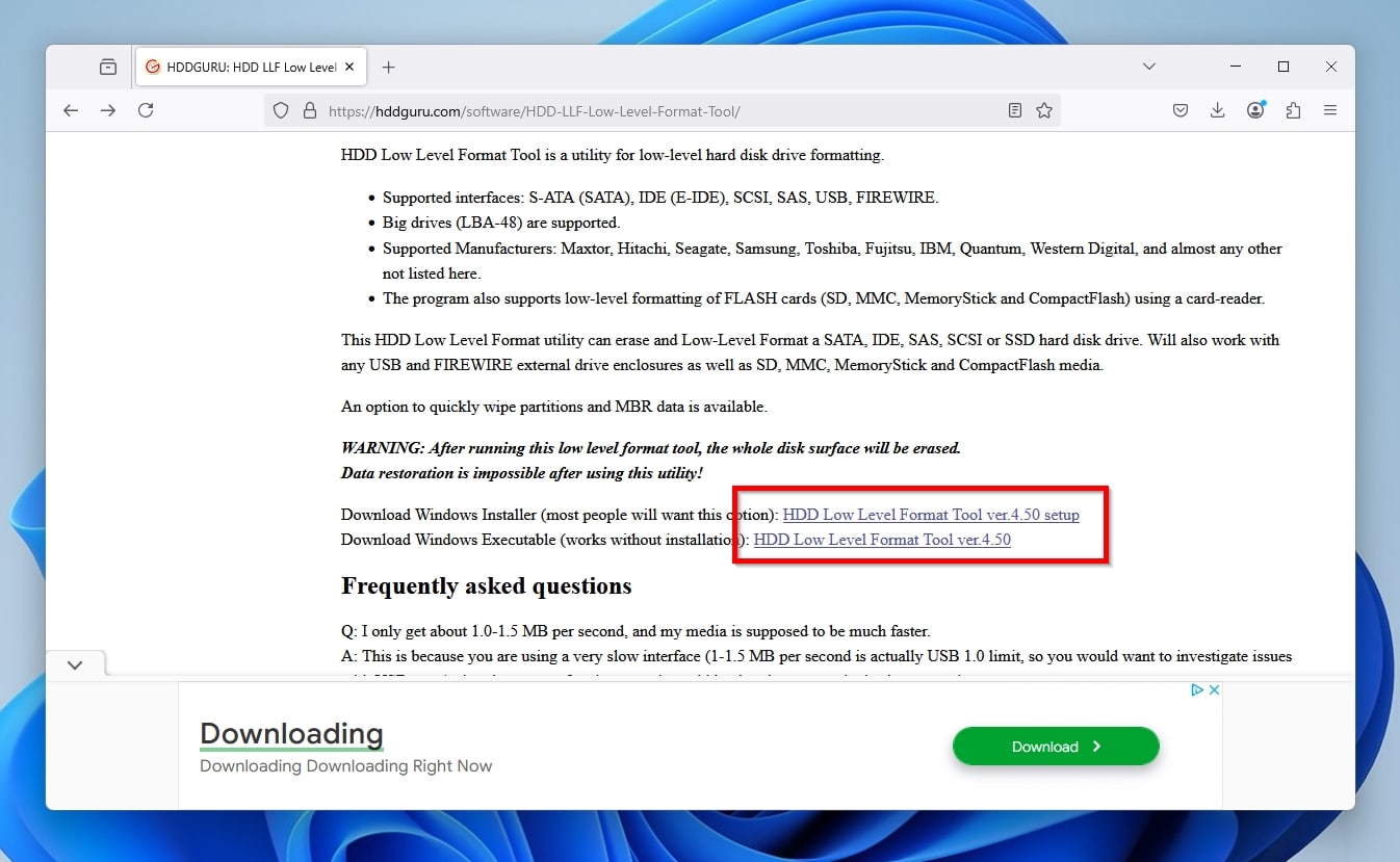 HDDGuru Low Level Format Tool Download Links