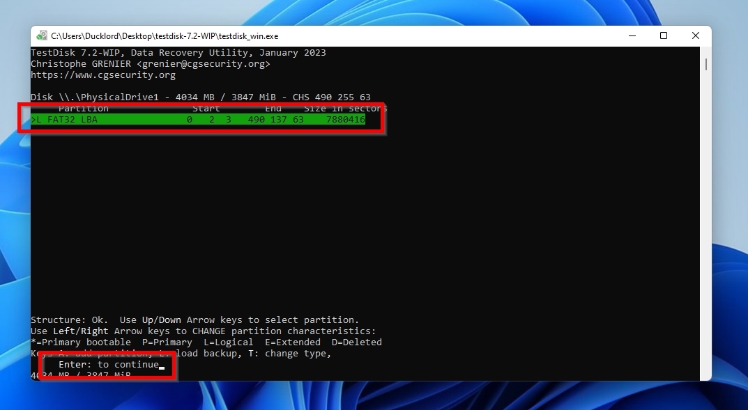 TestDisk Partition Found Press Enter To Continue