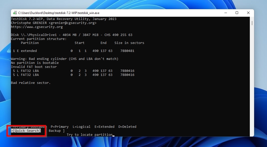 TestDisk Quick Search