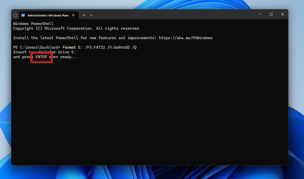 Windows11 CMD Format Command Insert Disk And Press Enter Prompt