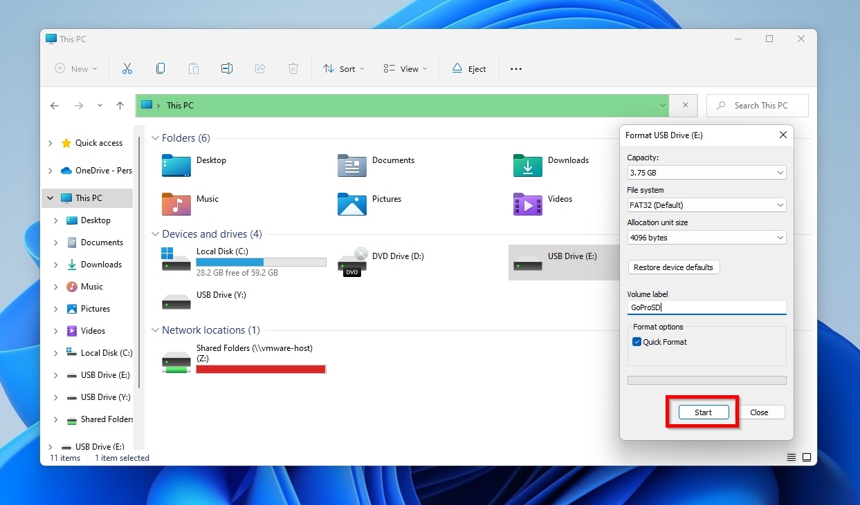 Windows11 Explorer RAW SD Card Format Dialog