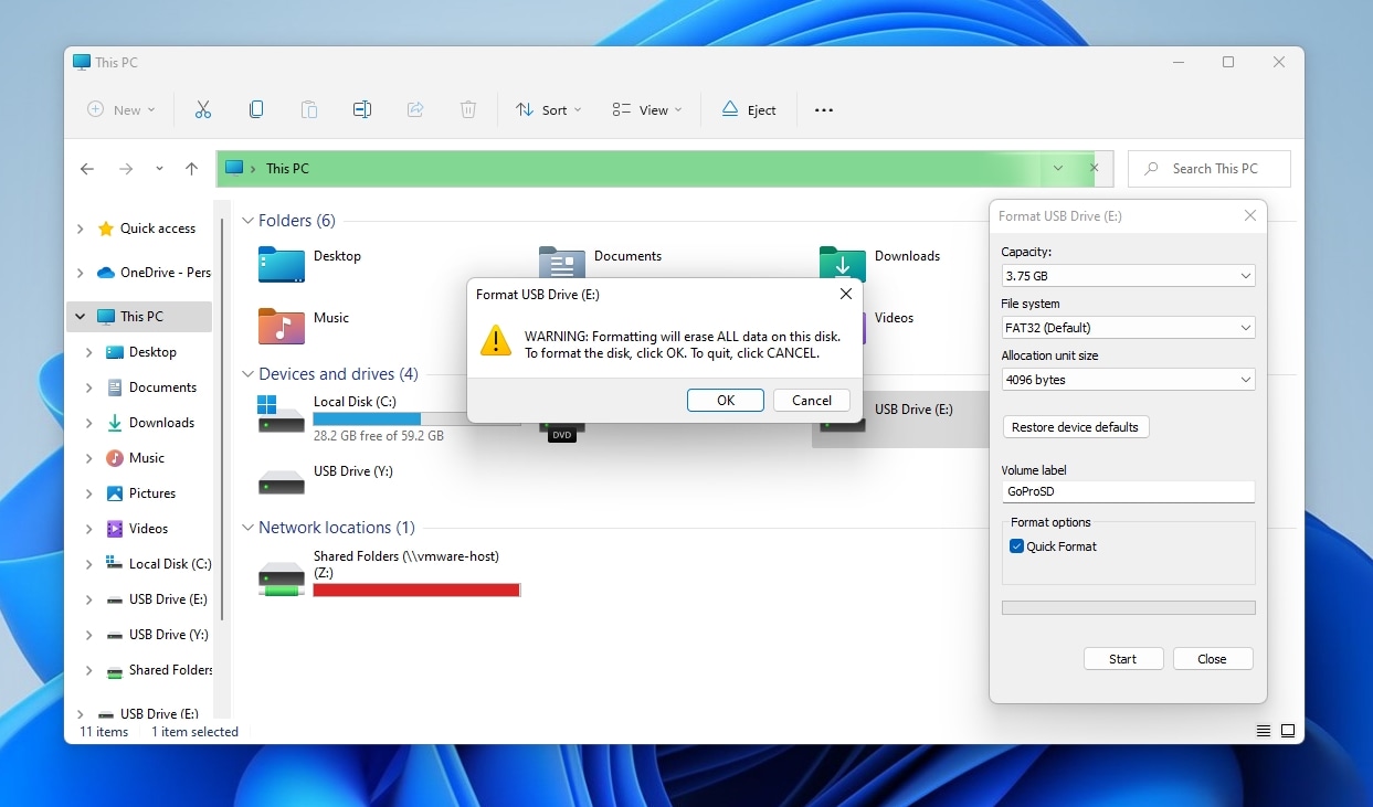 Windows11 Explorer RAW SD Card Format Warning