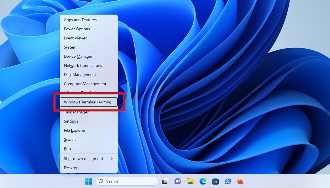 Windows11 Power User Menu Selecting Windows Terminal Admin Entry