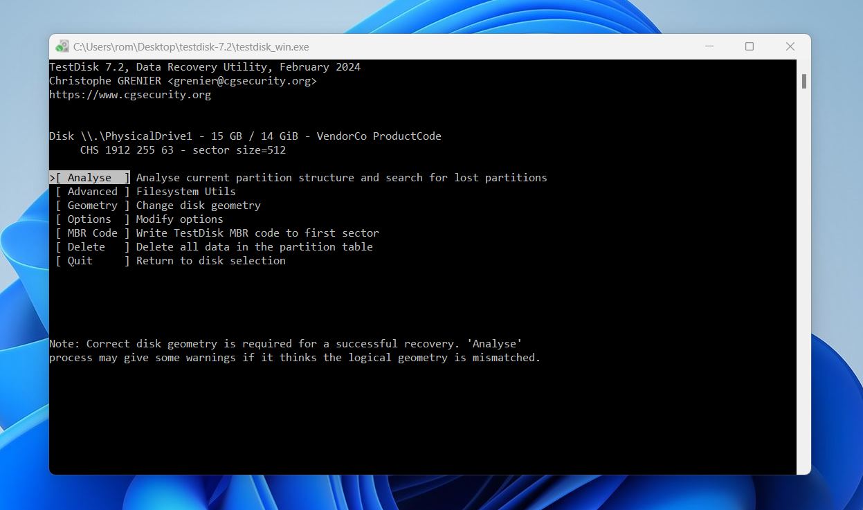 analyze drive with testdisk
