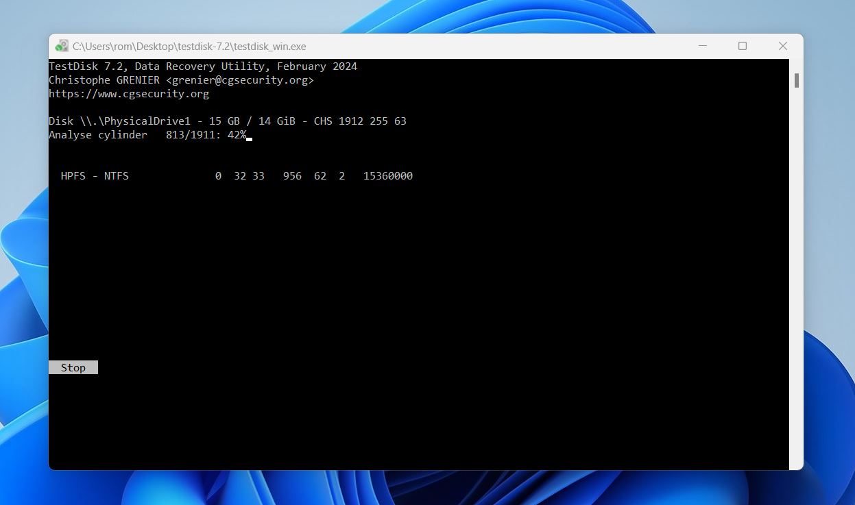 scan screen testdisk