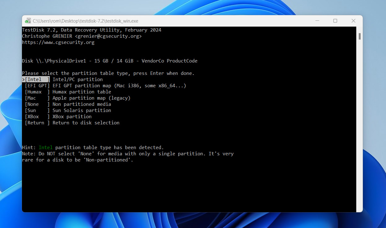 select partition table type