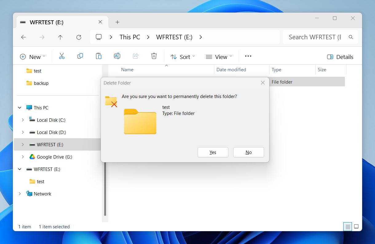 permanently delete folder on windows 11