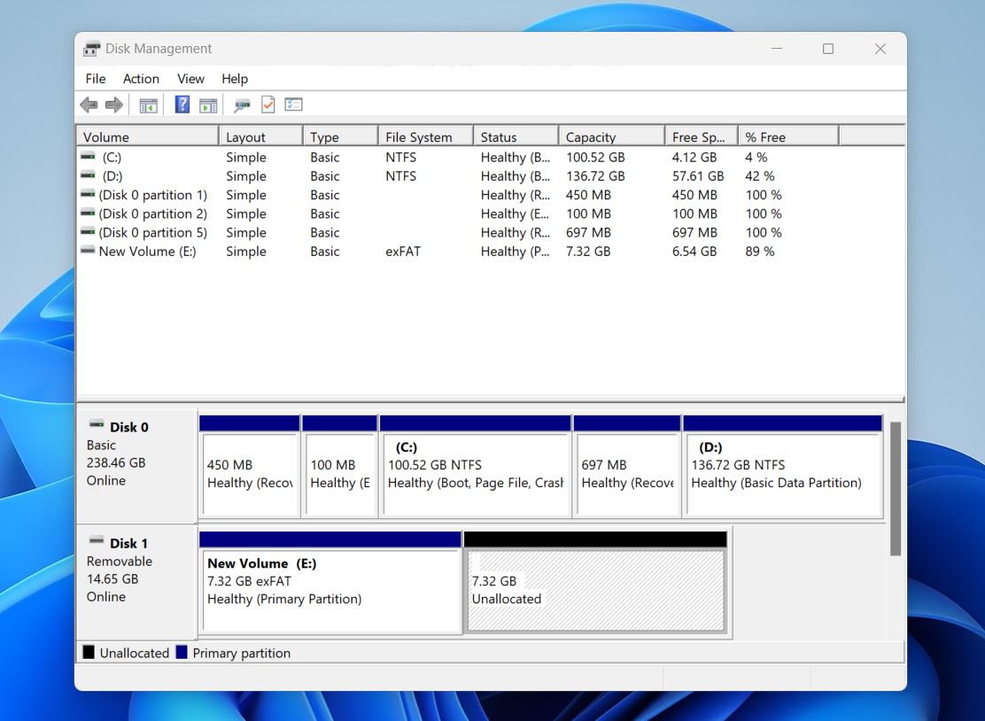 unallocated space on drive