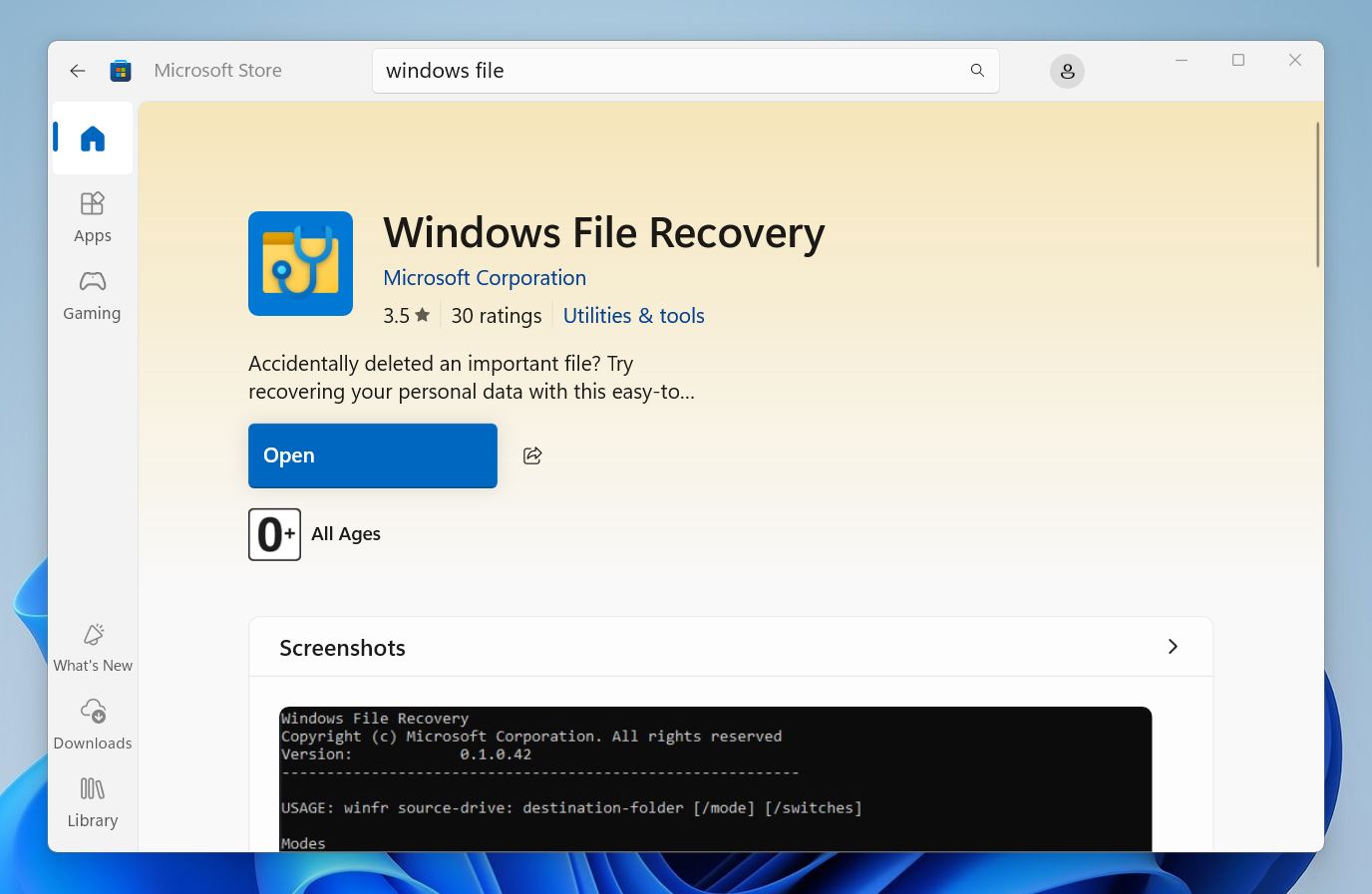 windows file recovery on microsoft store