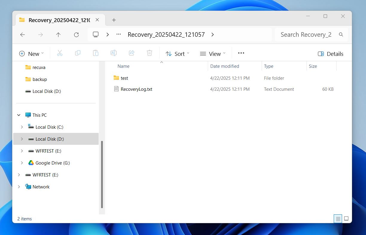 winfr recovery directory