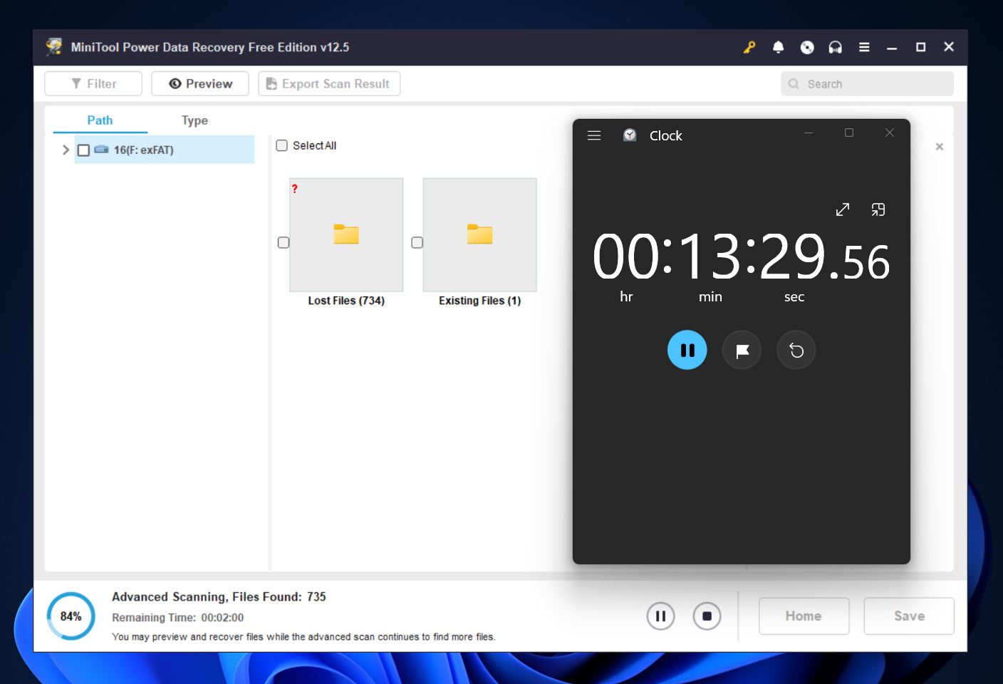 scan time in minitool