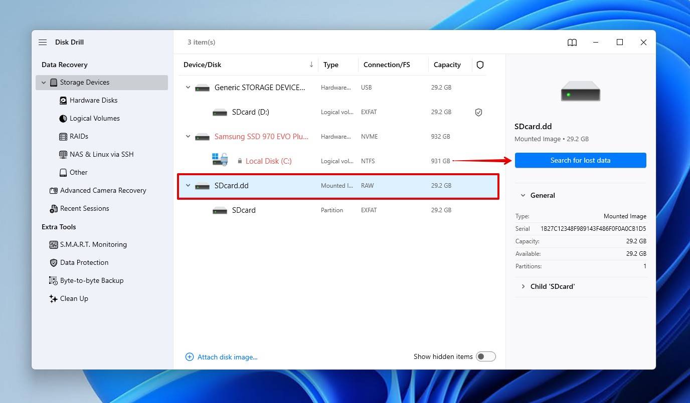 Scanning the B2B image backup.