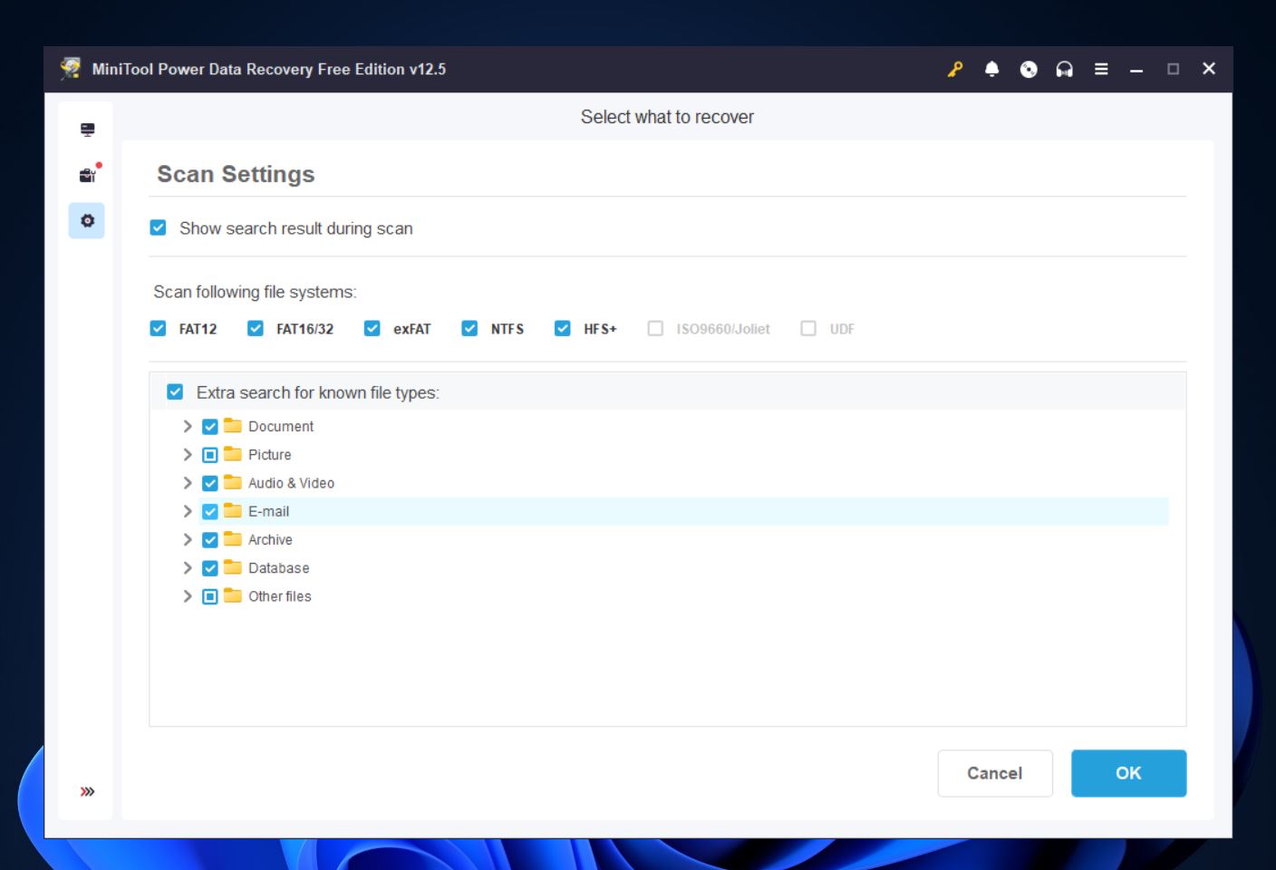minitool scan settings
