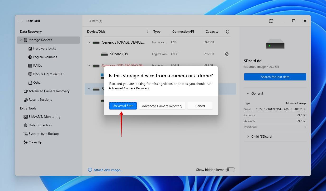 Starting a universal scan.