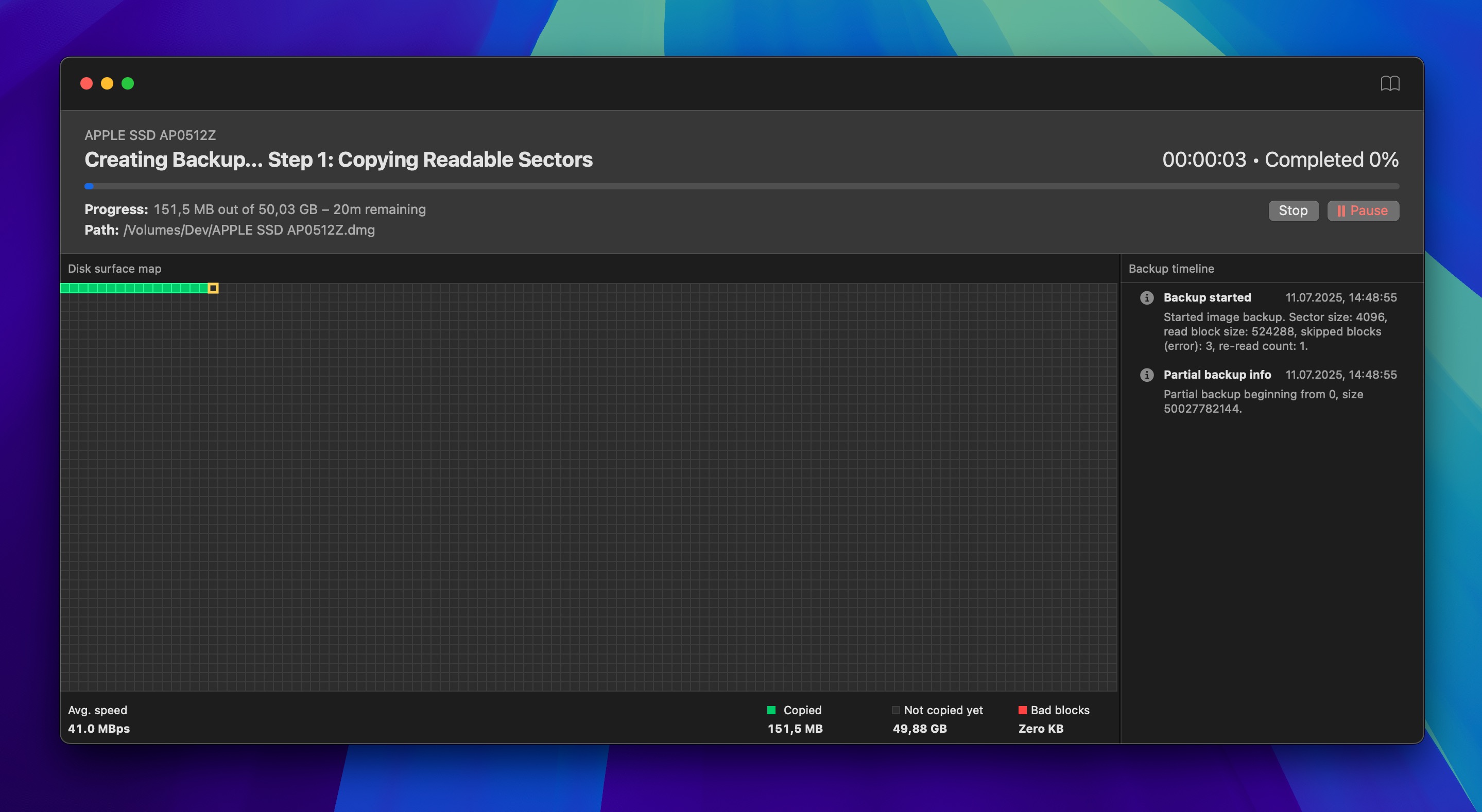 disk drill backup progress