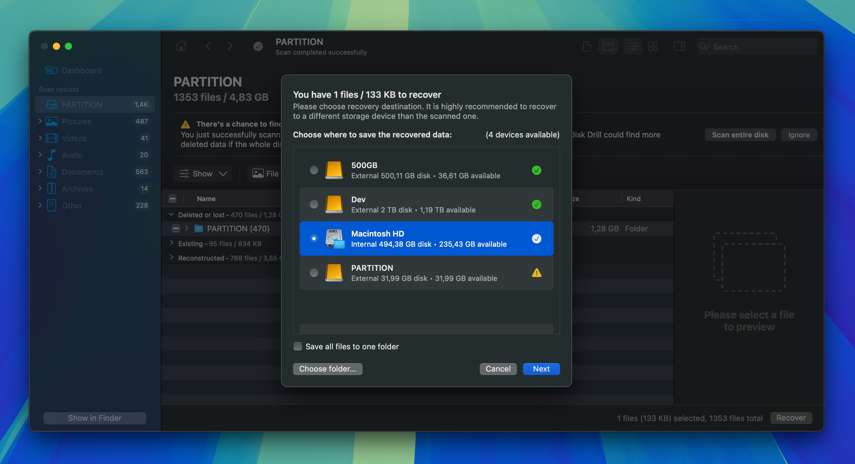 disk drill recovery destination
