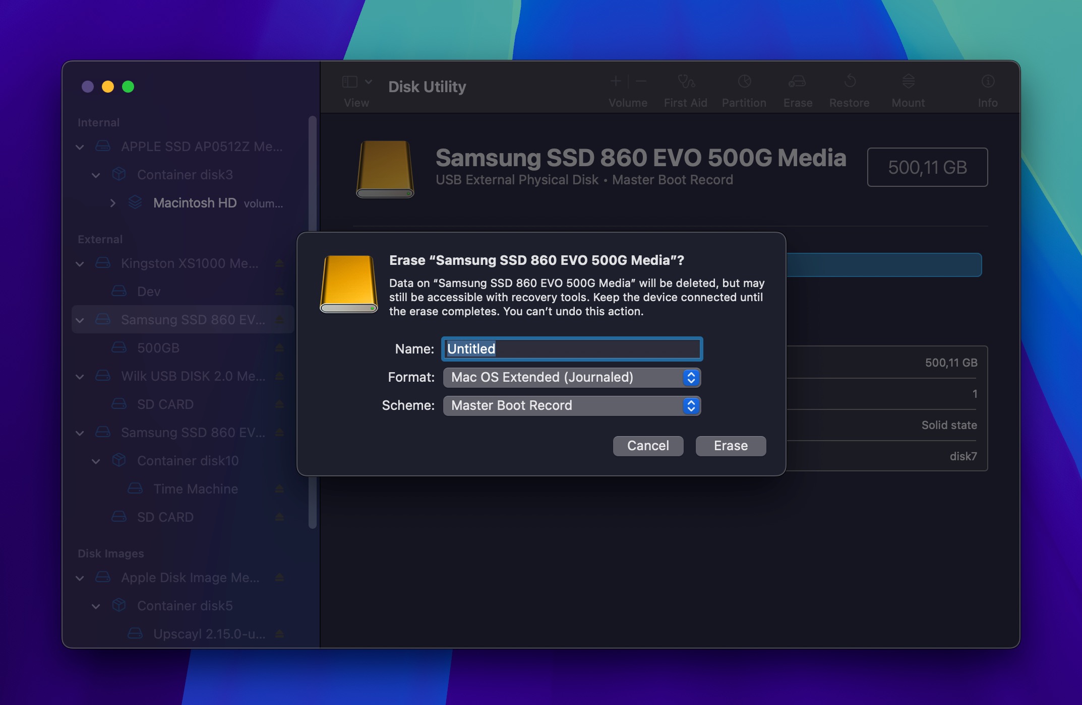 macos formatting dialog