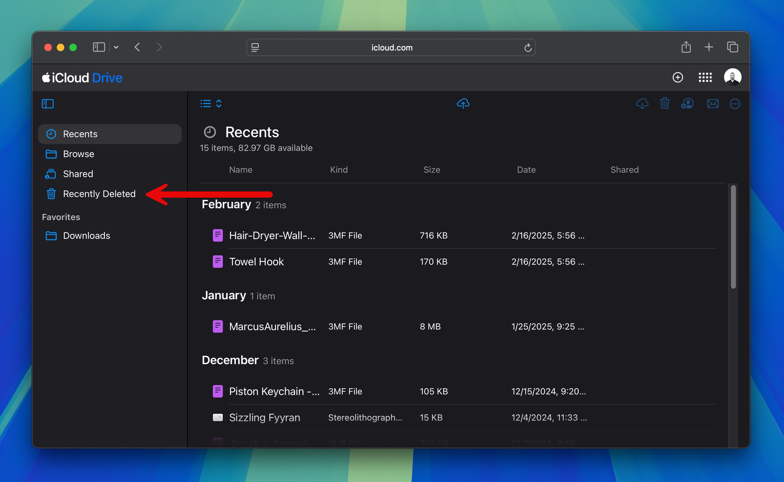 icloud drive recently deleted