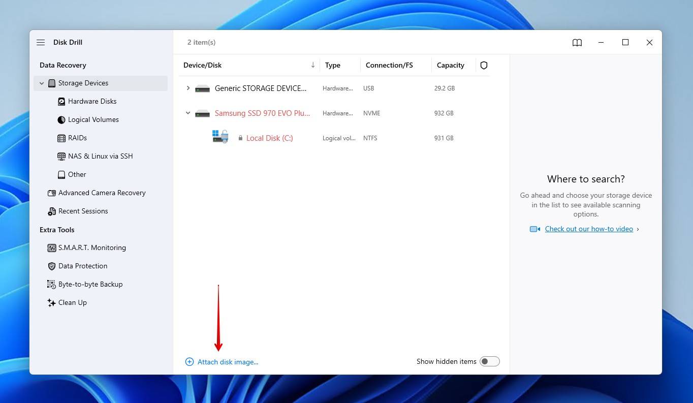 Attaching a disk image.