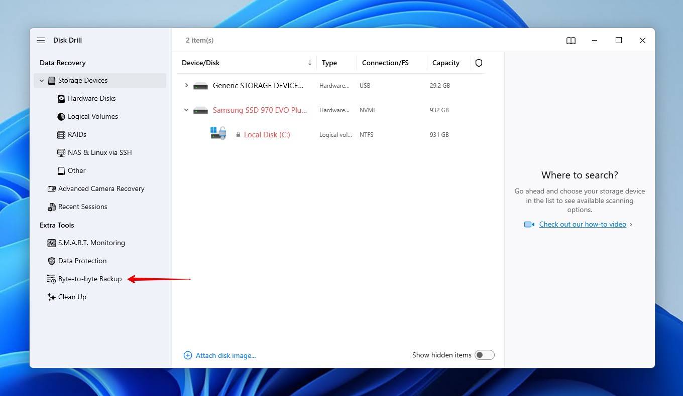 The byte-to-byte backup feature.