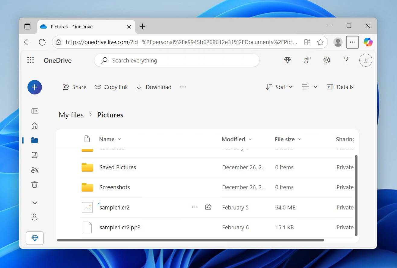 Locating the files in OneDrive.
