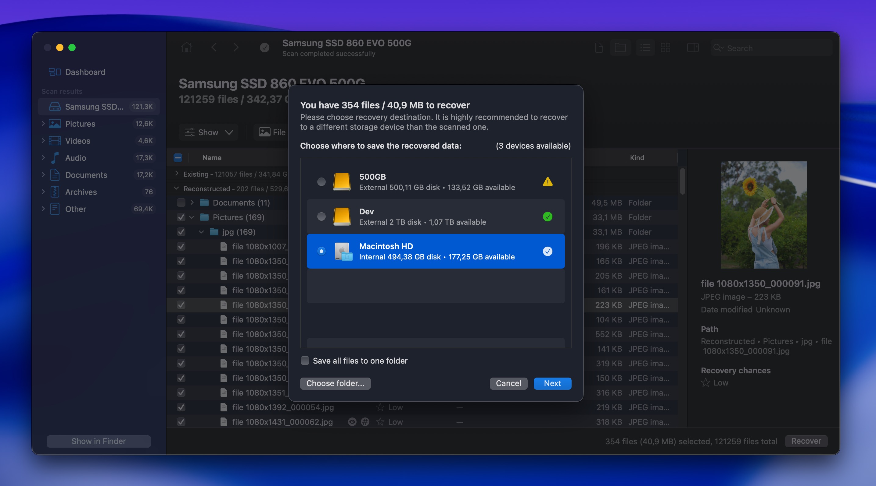 Disk Drill recovery destination Tahoe