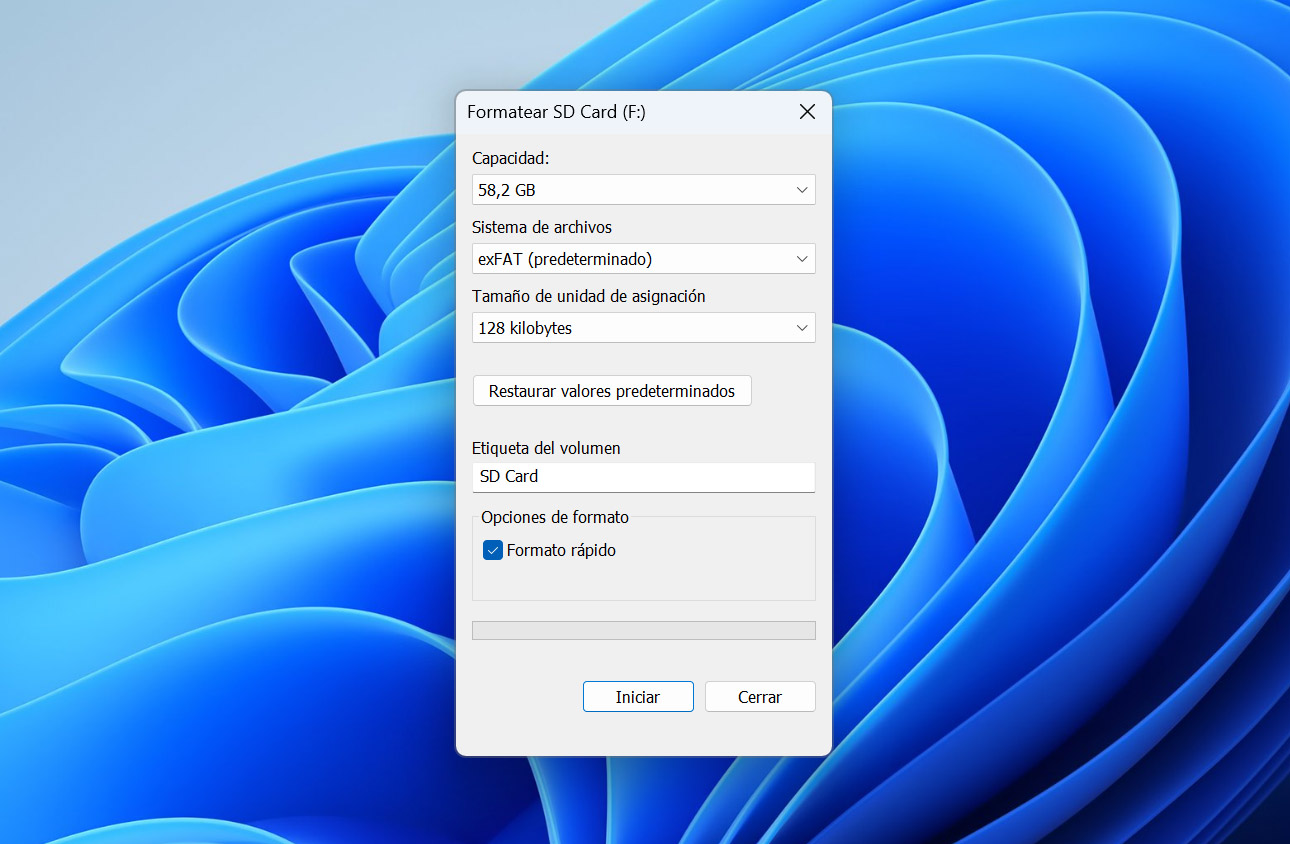 Comenzando el proceso de formato.