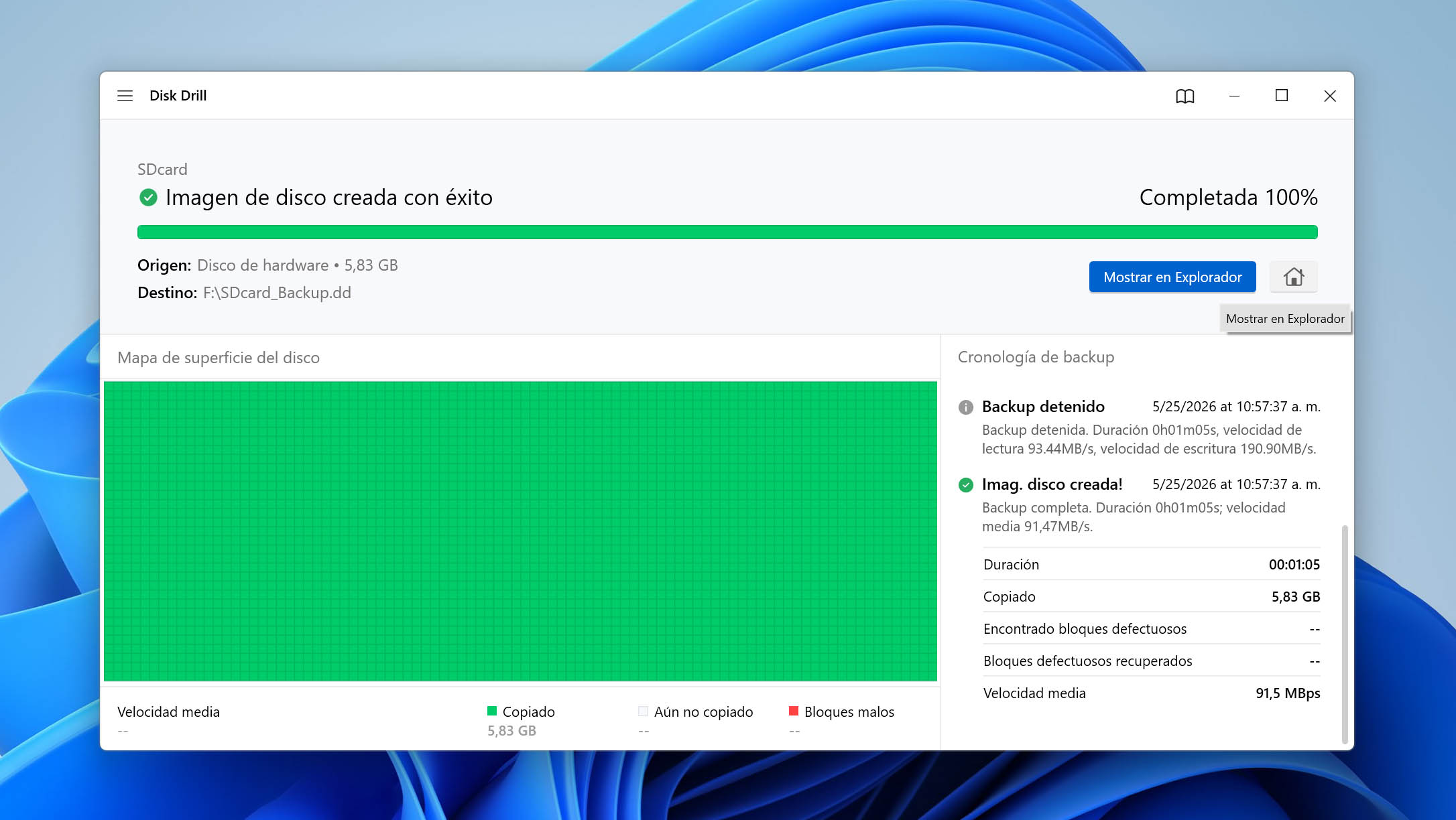 Mostrar archivos en el Explorador de archivos.