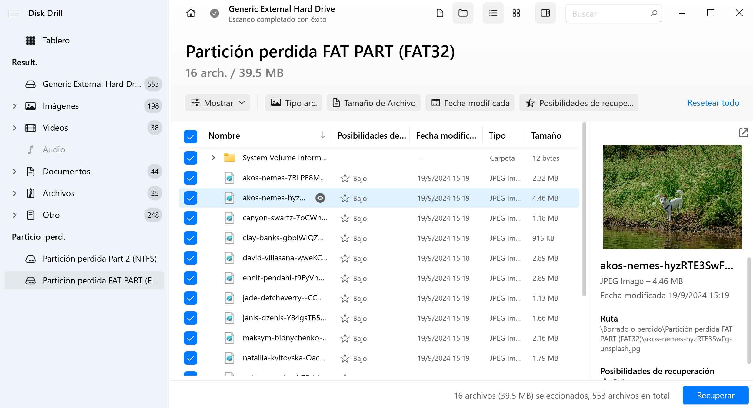 Selecciona los datos de tu partición perdida