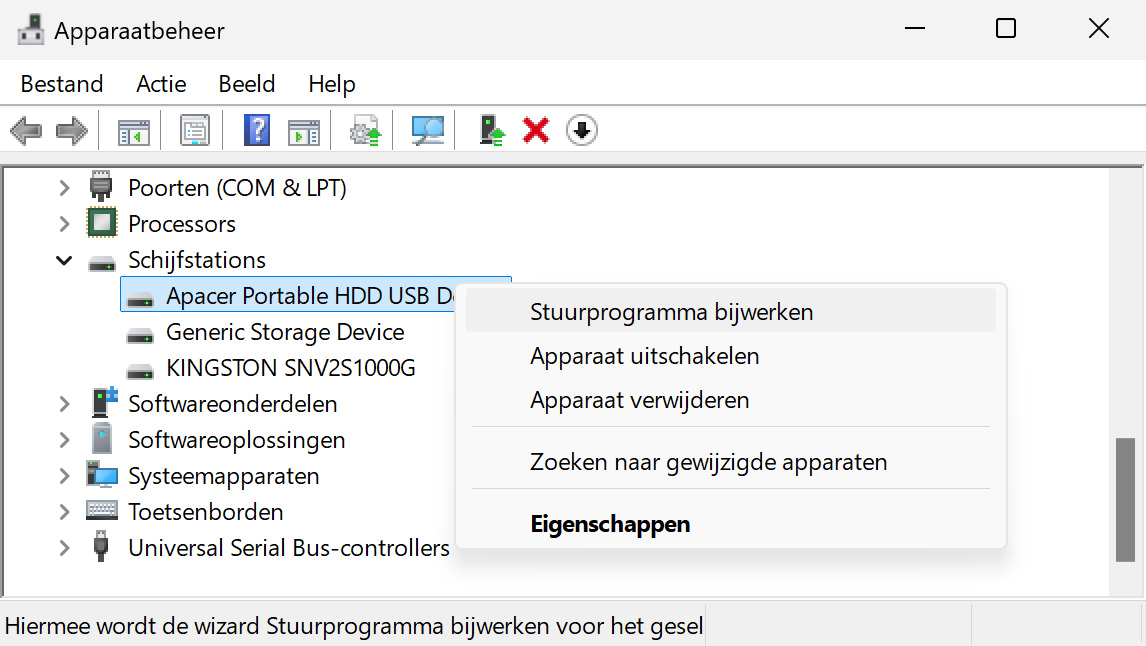 Update harde schijfdrivers