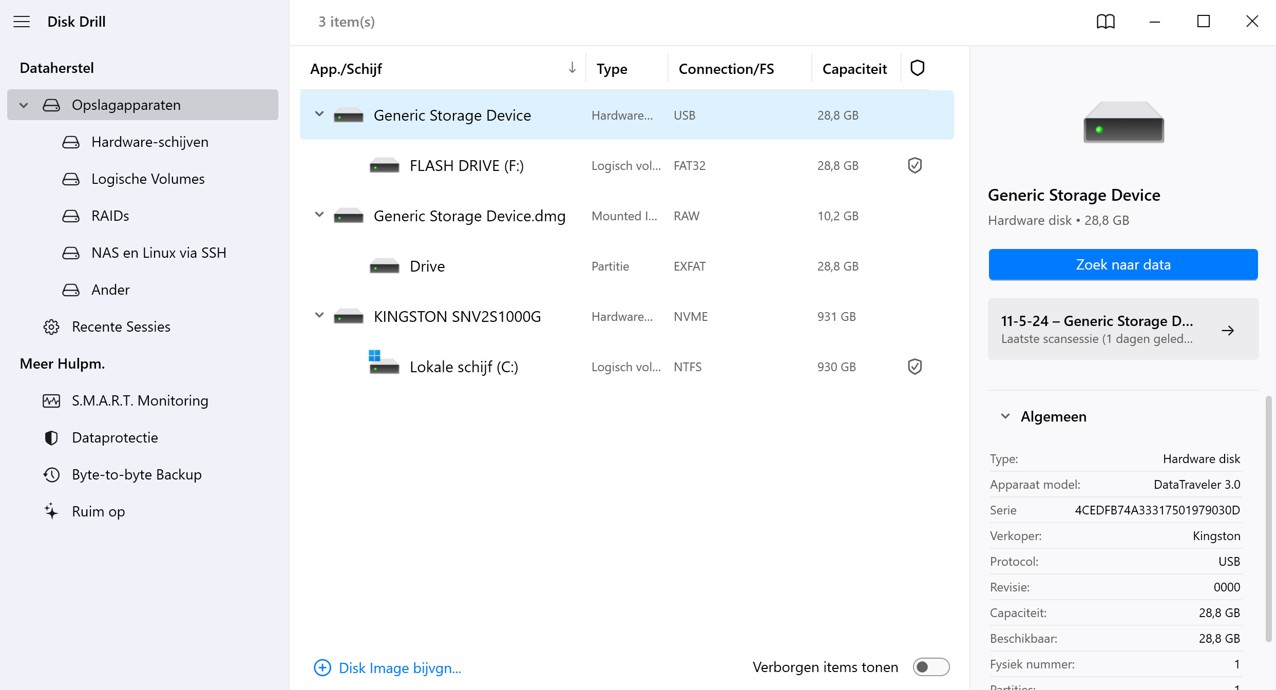 Start Disk Drill en scan je USB-stick